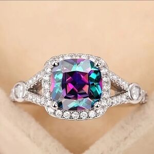 Size 7 Ring Fantasy Colorful Square Gemstone Women's Single Ring